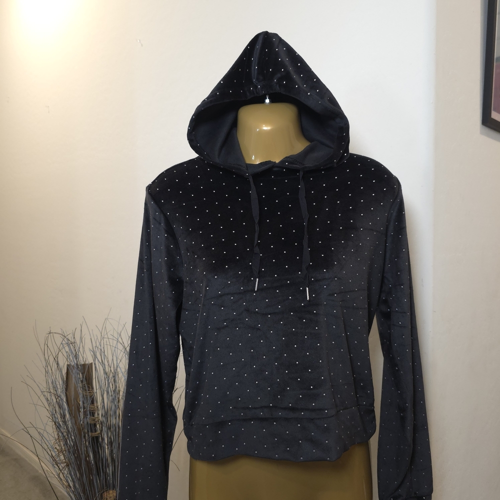 Juicy Couture Womens Velour Sz S Black Hoodie With Rhinestone